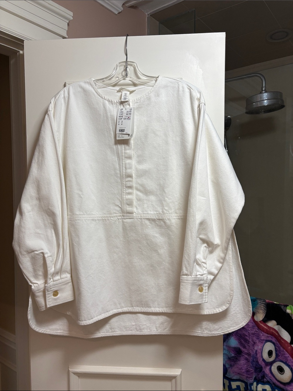 H&M White Button-Front Long Sleeve Shirt